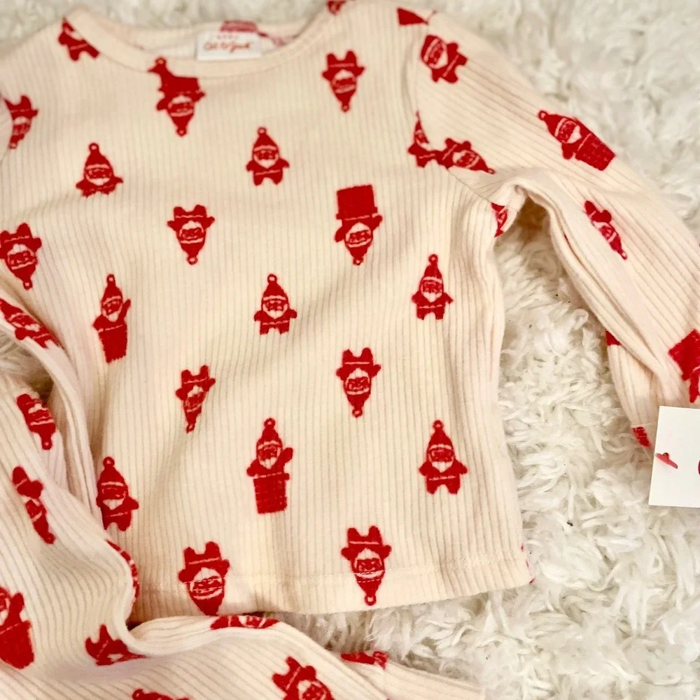 Baby Cat and Jack Pajamas Set Long Sleeve‎ Pants Santa Print Cream Red Size 12M